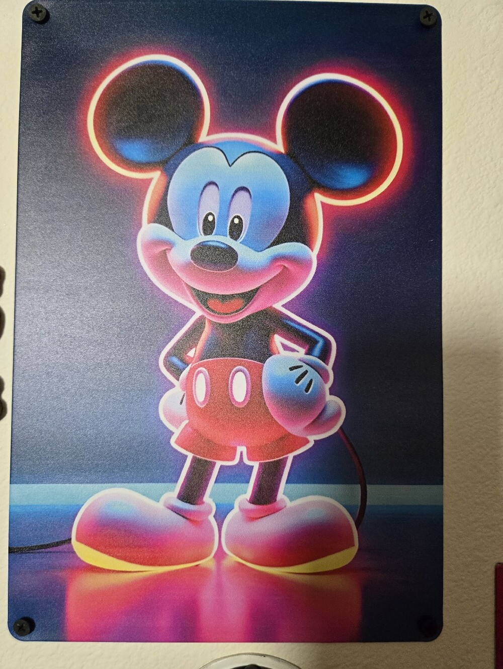 NEW DISNEY MICKEY MOUSE VINTAGE NEON LOOK  METAL SIGN WITH GLOWING RED & BLUE